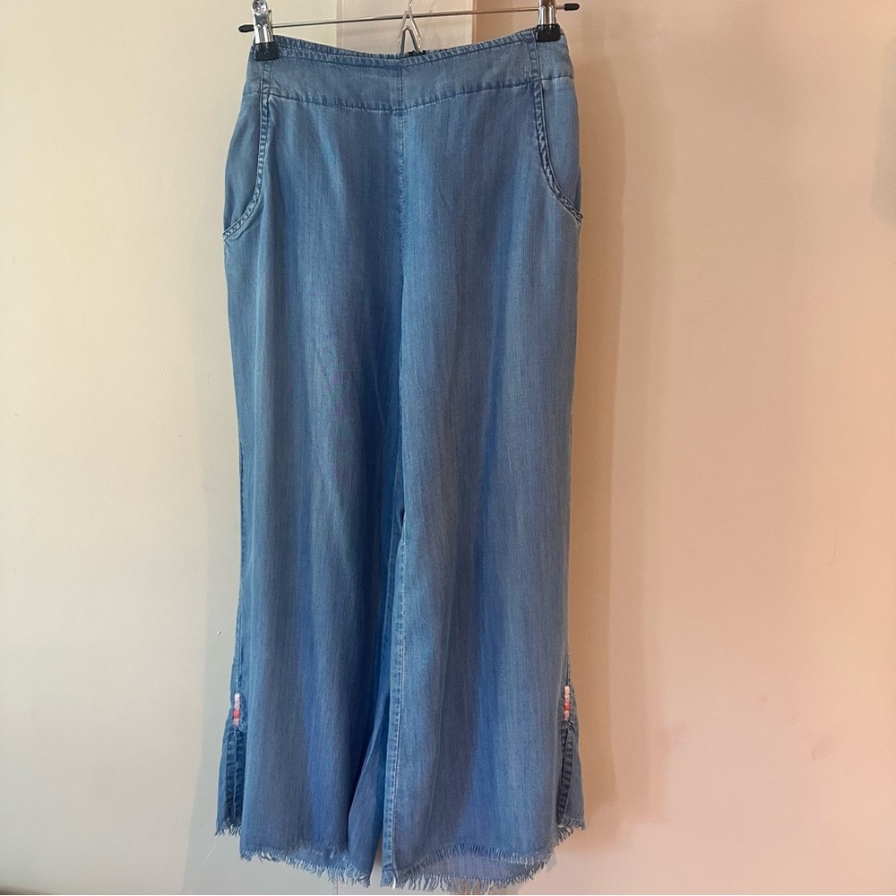 BILLY T Flowy Wide Leg Jeans Lightweight Lycocell. Pockets, self tie  sz small